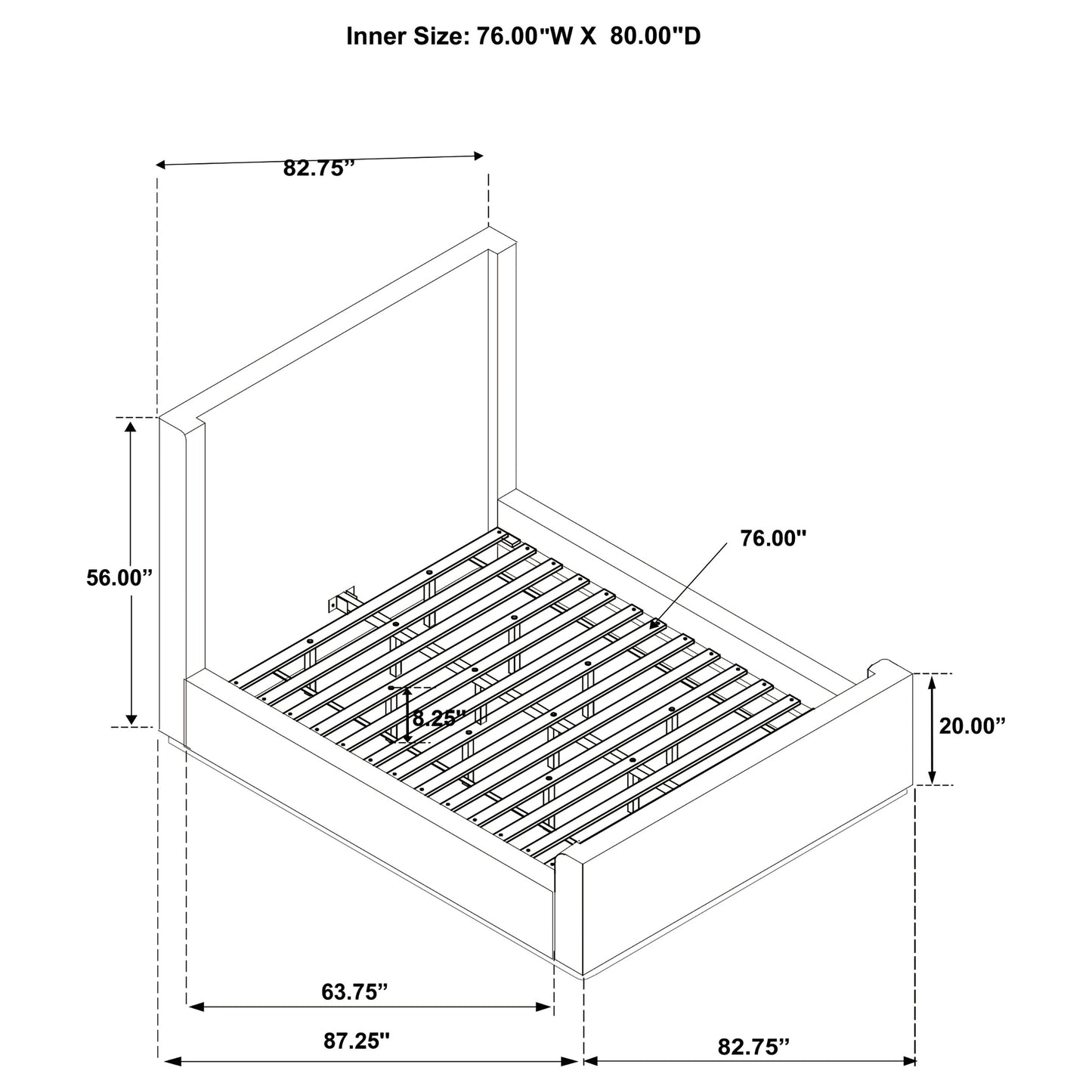 Cama King con cama tipo trineo tapizada Nala color crema