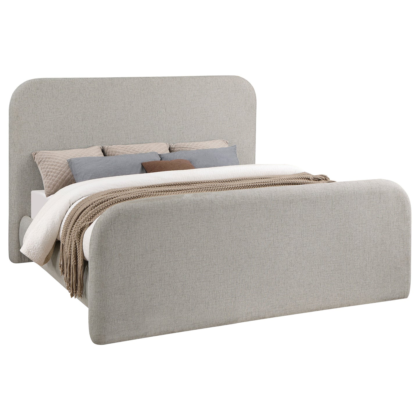 Cama Queen tapizada con paneles Wren, color gris