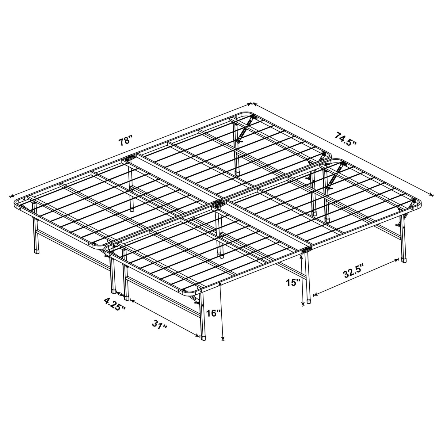 Plataforma de soporte para colchón Mabel Metal Eastern King, color negro