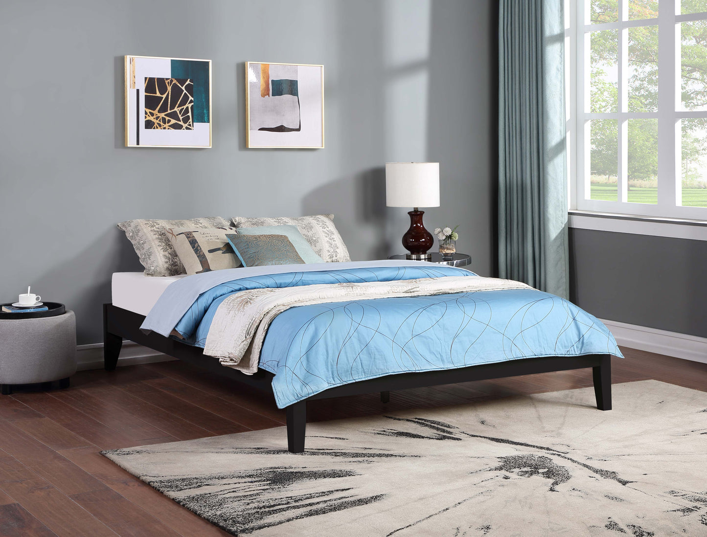Cama Queen con plataforma universal Hounslow, color negro