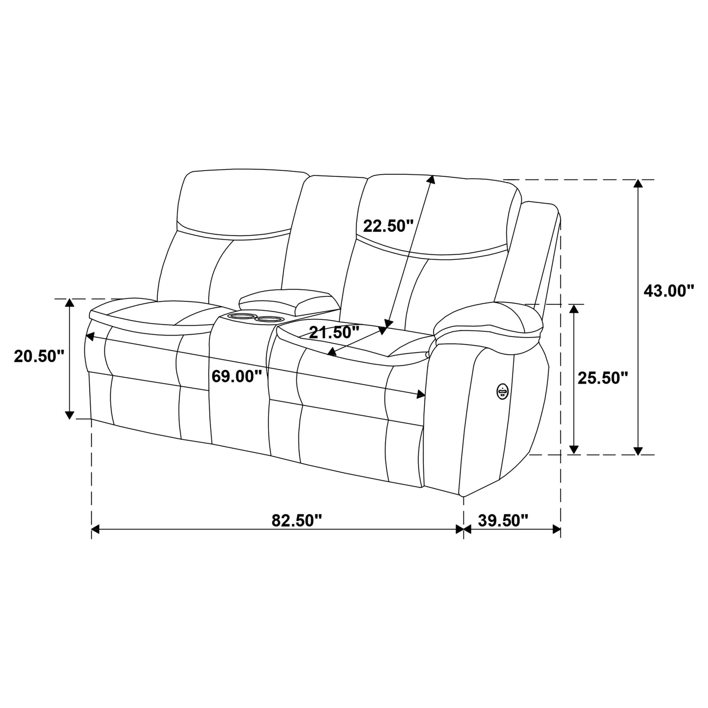Sofá seccional reclinable eléctrico tapizado Sycamore gris