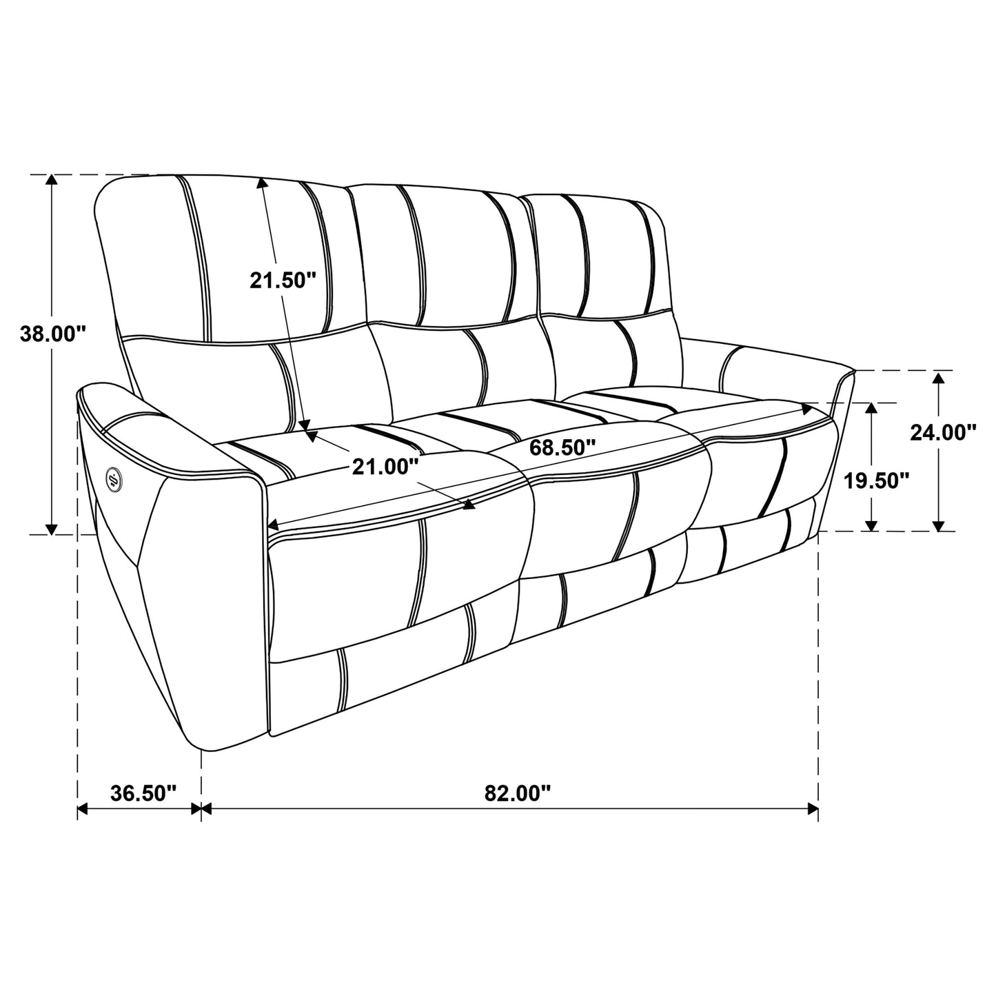 Conjunto de sofá reclinable eléctrico de 3 piezas Greenfield color marrón silla de montar