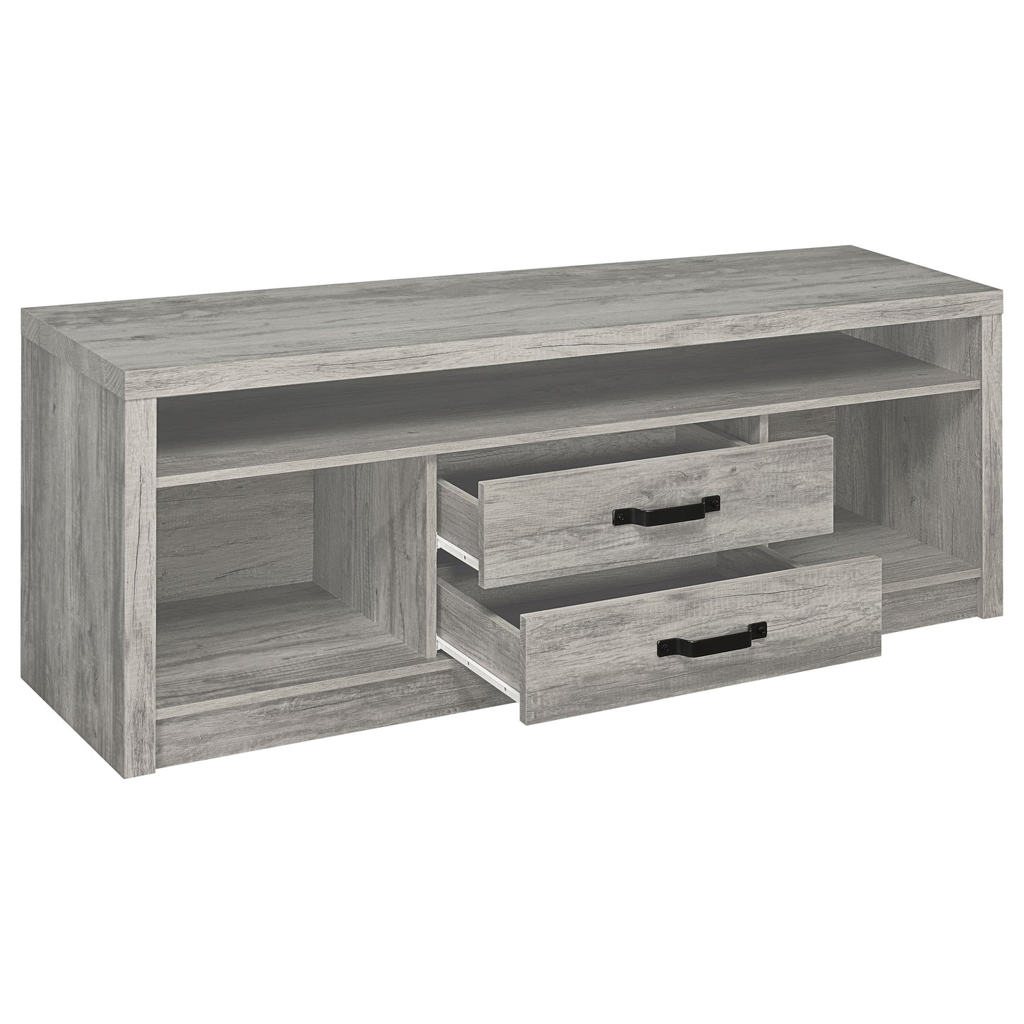 Mueble para TV Burke de 59 pulgadas, madera de ingeniería con dos cajones, color gris Driftwood