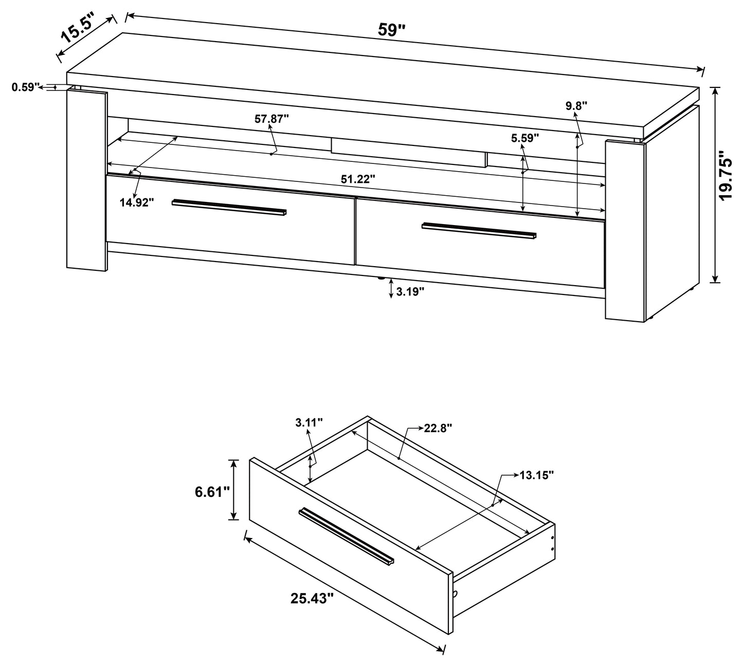 Mueble para TV Elkton de 59 pulgadas, madera de ingeniería con dos cajones, color gris desgastado