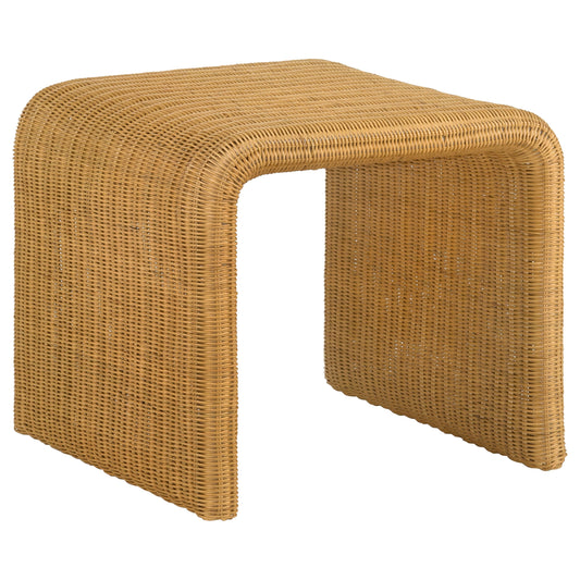 Mesa auxiliar cuadrada de ratán tejido Cahya, color natural