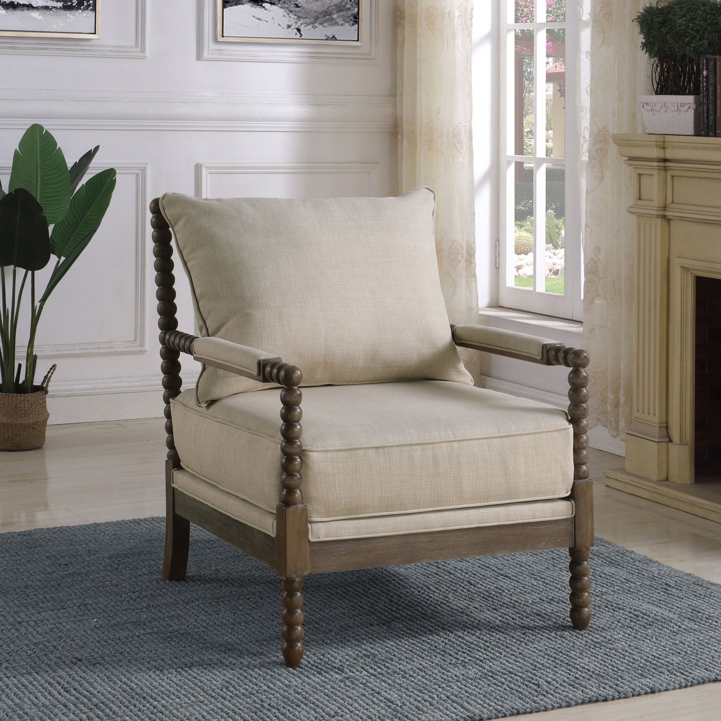 Sillón decorativo Bobbin tapizado Blanchett en beige y natural