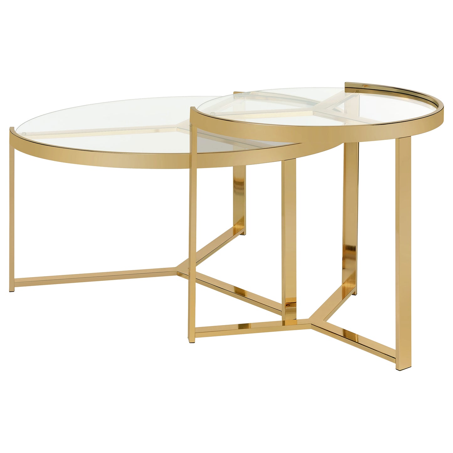 Mesa de centro redonda Delia de dos piezas con tapa de cristal, color dorado
