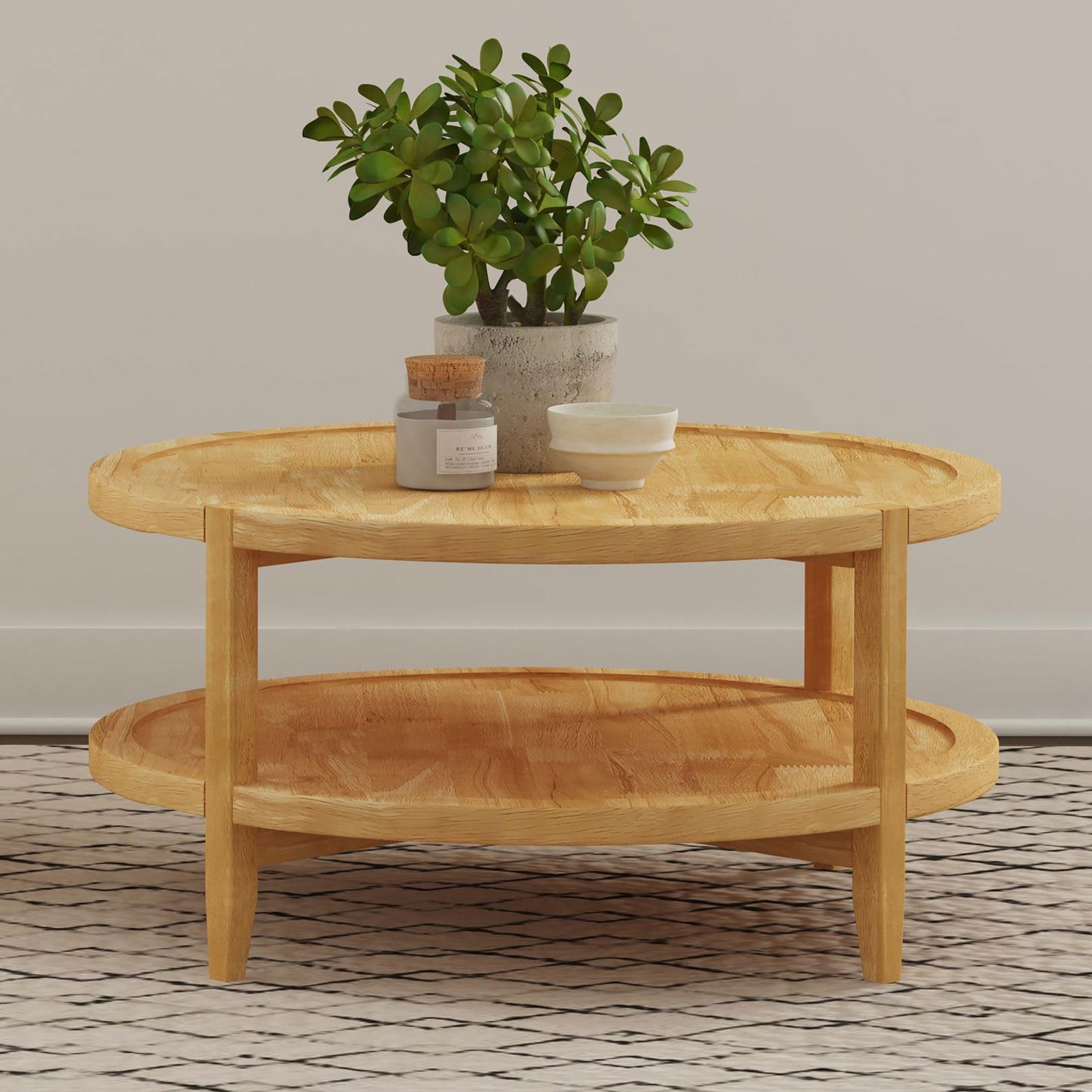 Mesa de centro redonda de madera maciza Camillo color arce marrón
