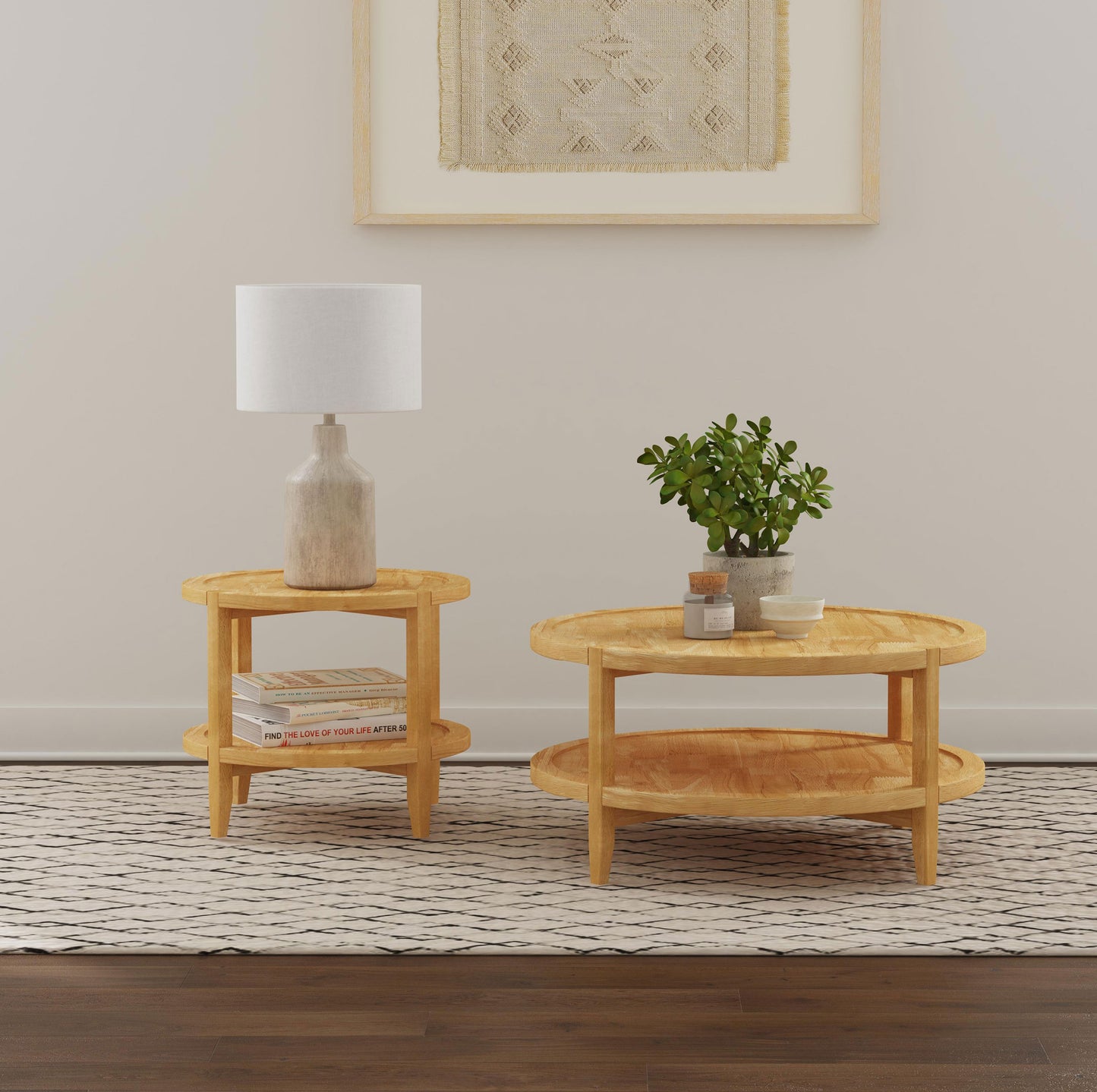 Mesa de centro redonda de madera maciza Camillo color arce marrón