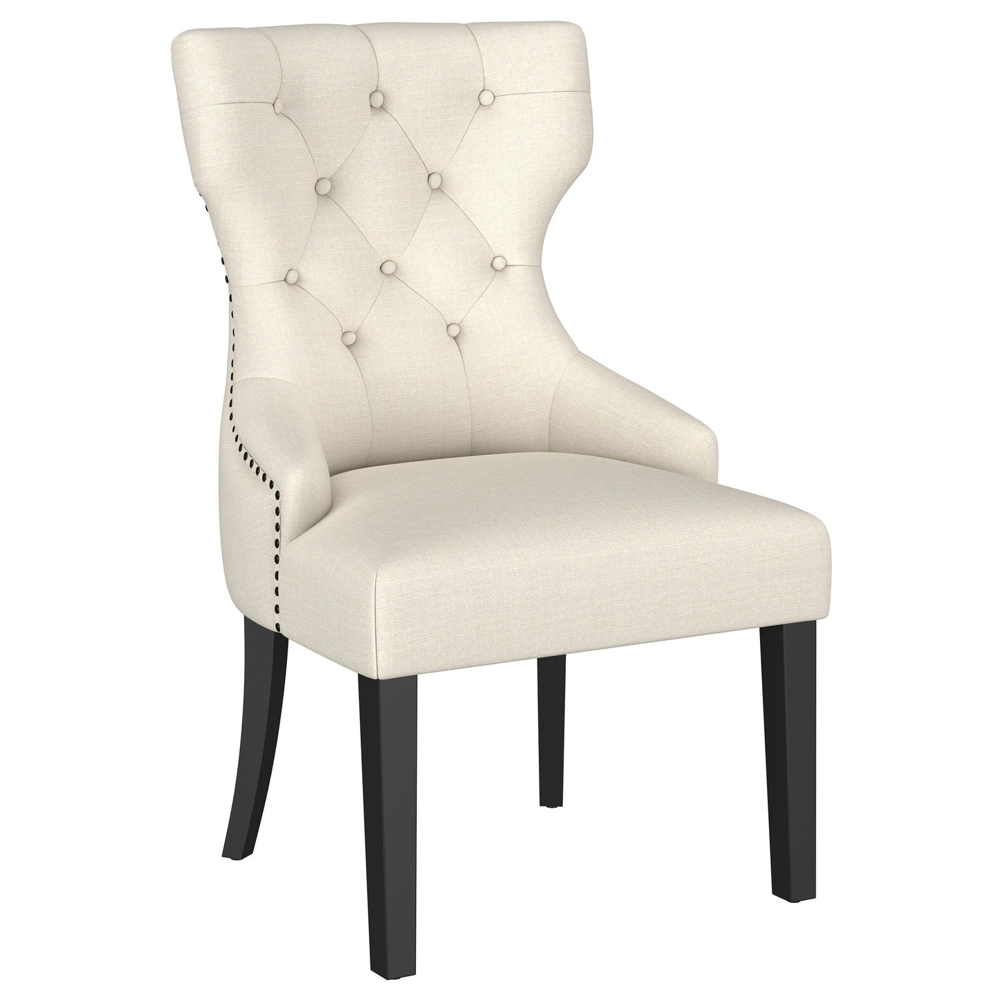 Silla de comedor Baney tapizada en tela beige y negra