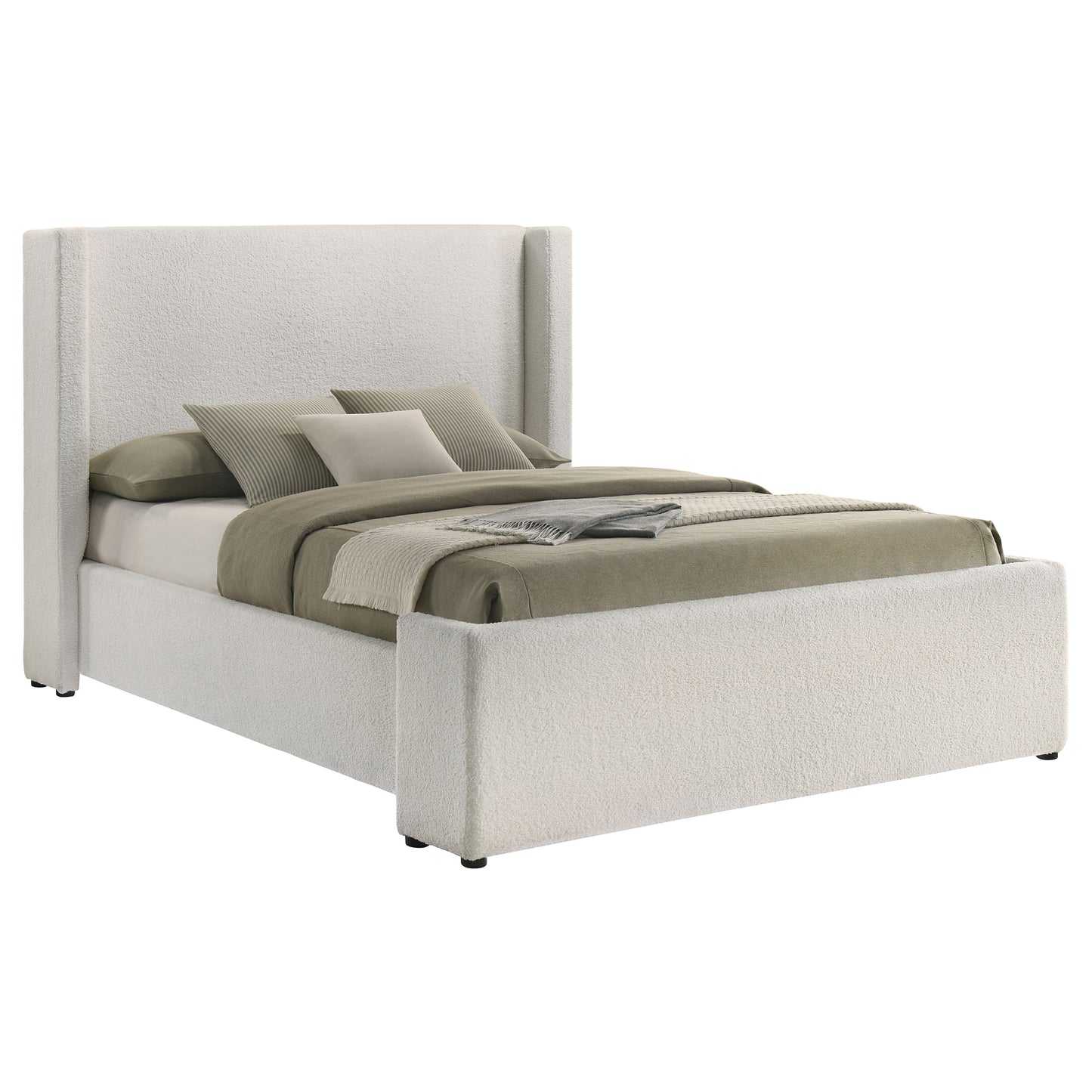 Cama Alamosa Boucle con plataforma tapizada, tamaño king, color blanco