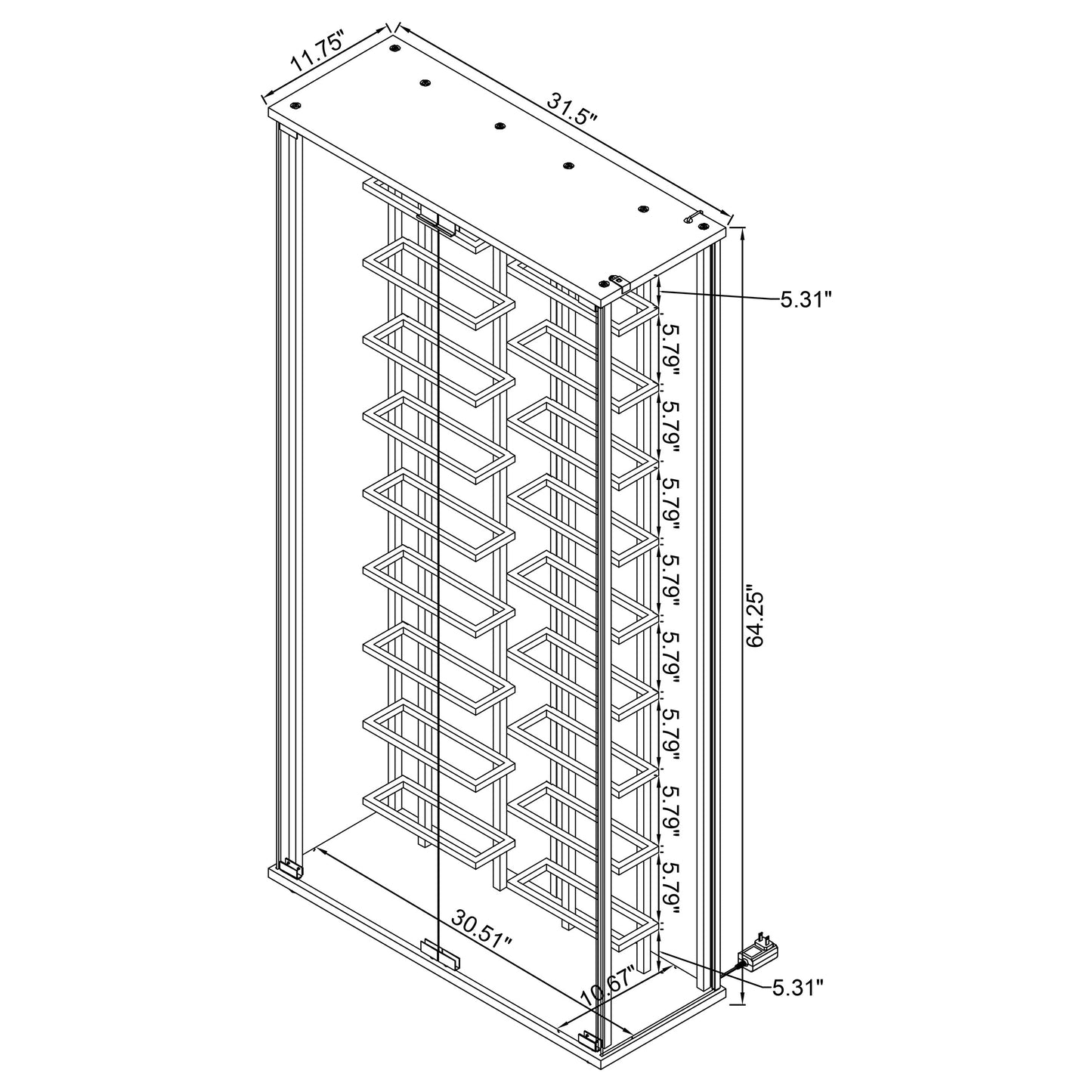 Vitrina de vino de vidrio templado Montara con LED y detalles en cromo