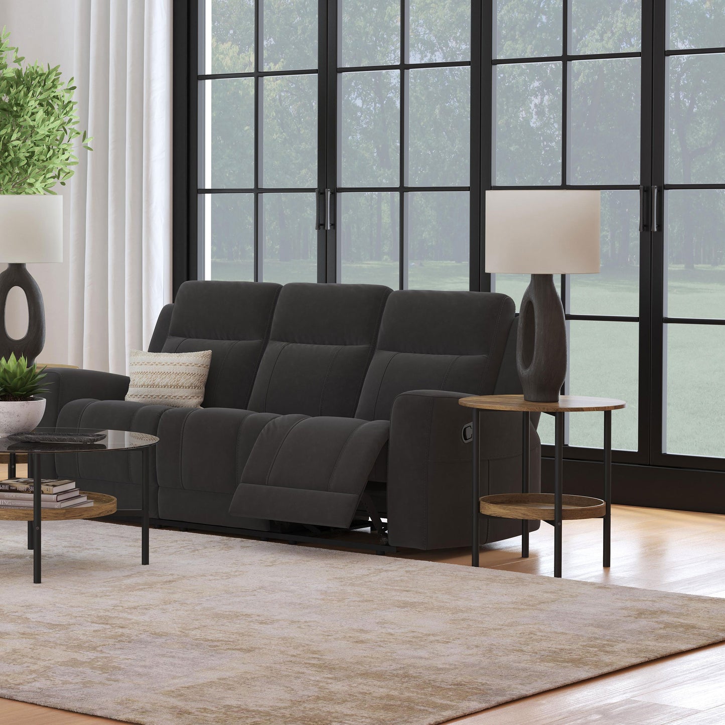Sofá reclinable móvil tapizado Brentwood en color carbón oscuro