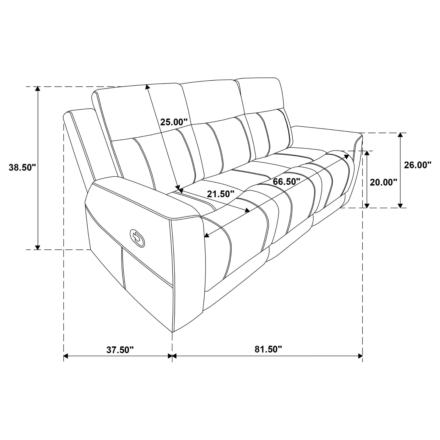 Sofá reclinable móvil tapizado Brentwood en color carbón oscuro