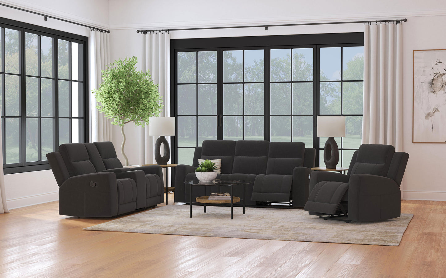 Sofá reclinable móvil tapizado Brentwood en color carbón oscuro