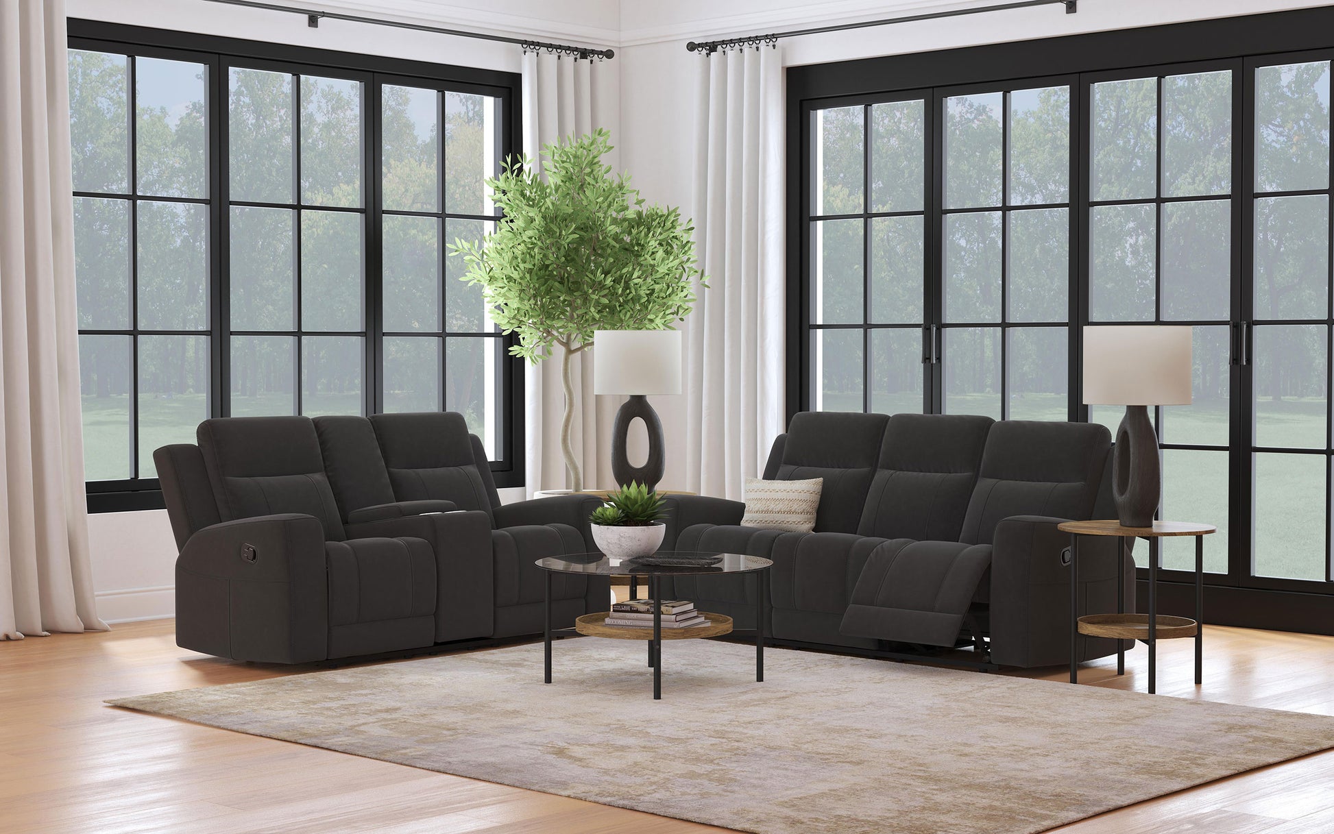 Brentwood 2-piece Upholstered Reclining Sofa Set Charcoal – Just