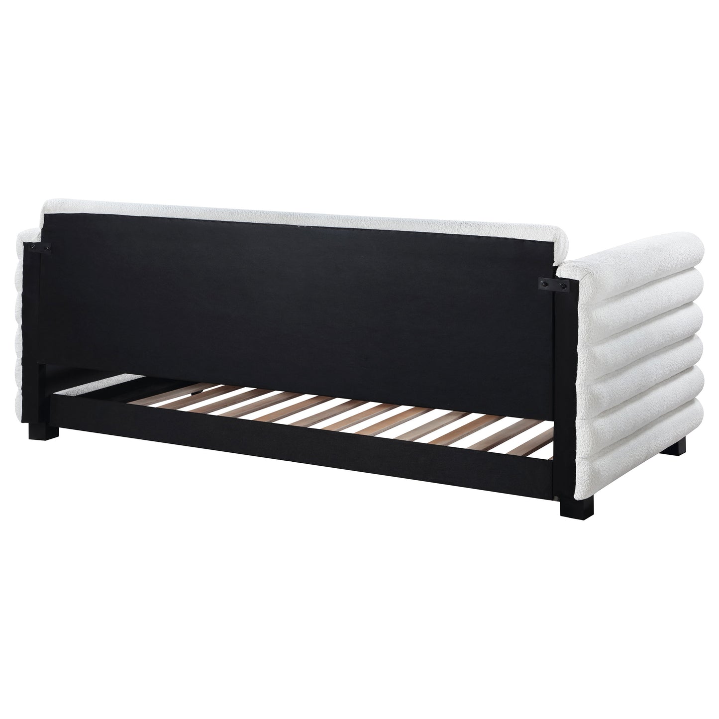 Cama de día individual tapizada Patricia Boucle con cama nido blanca