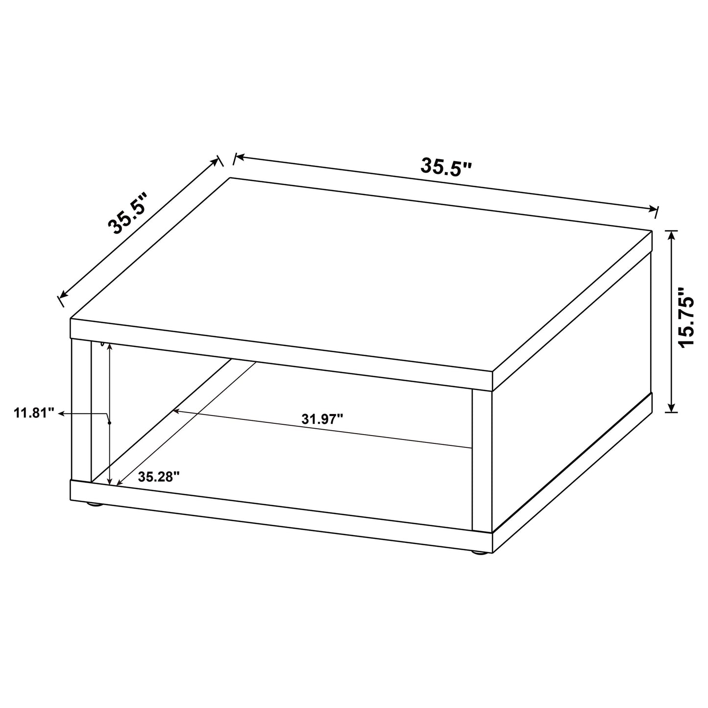 Mesa de centro Frisco cuadrada de madera de ingeniería, pino envejecido