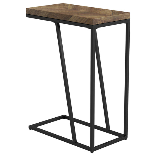 Mesa auxiliar en forma de C de madera de ingeniería Sergio, color tabaco rústico