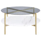 Mesa de centro redonda Jonelle con tapa de vidrio y estante de mármol blanco dorado