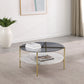 Mesa de centro redonda Jonelle con tapa de vidrio y estante de mármol blanco dorado