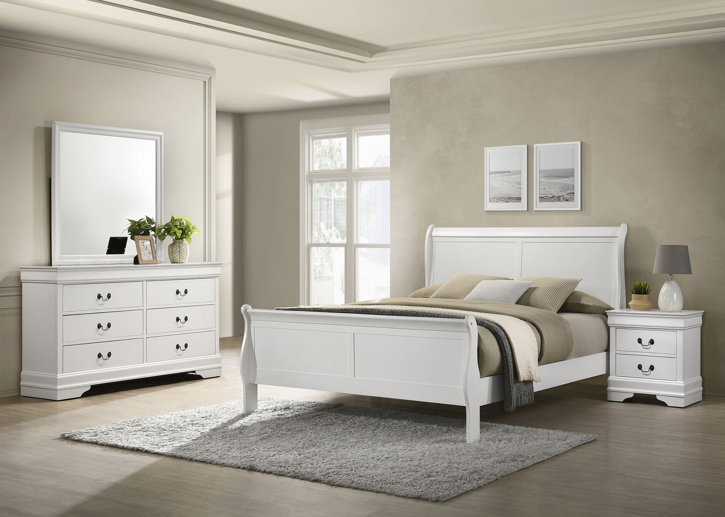 Juego de dormitorio Louis Philippe de 4 piezas Queen en blanco