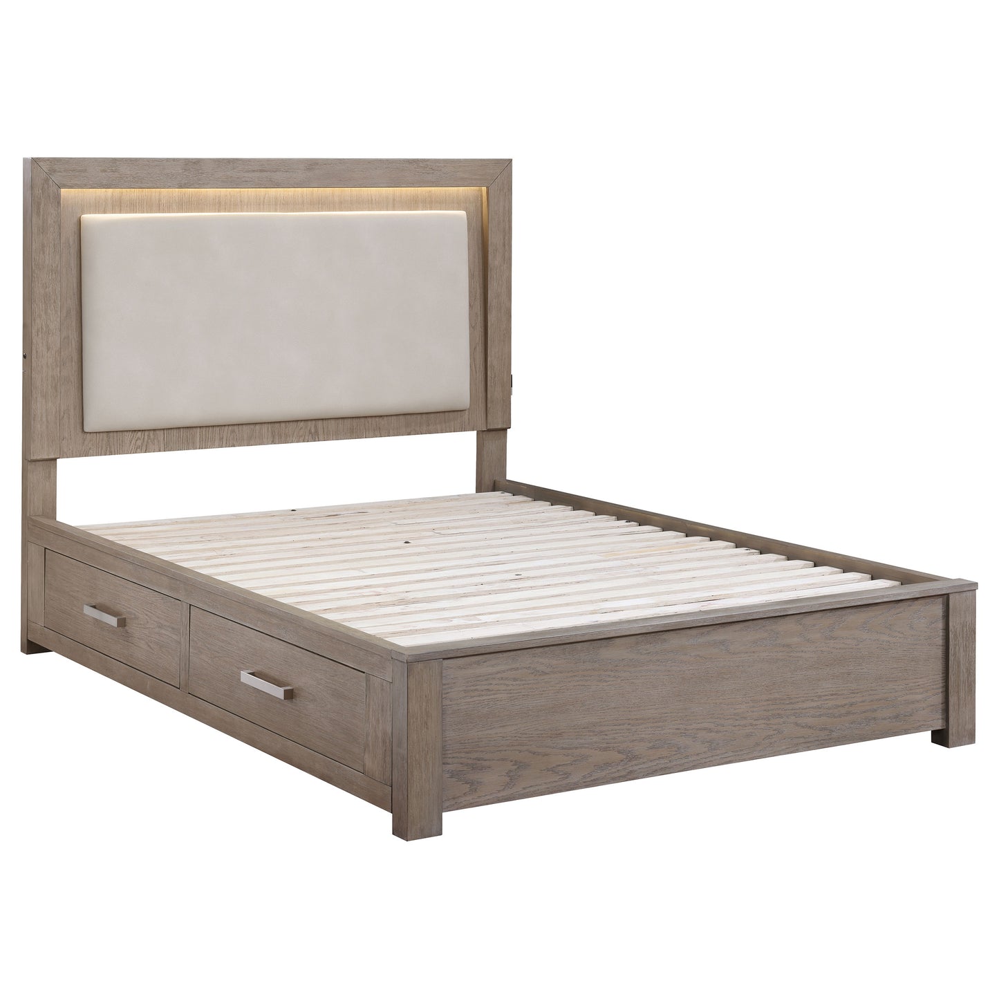 Cama Kenora California King de 56 pulgadas con almacenamiento y LED en marrón cebada