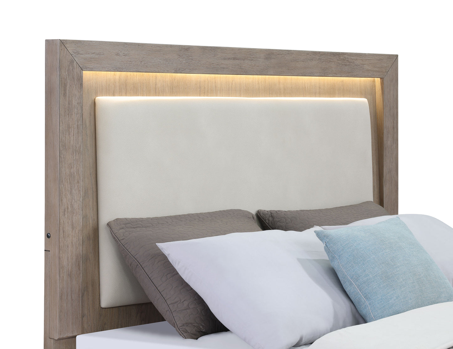 Cama Kenora Queen de 56 pulgadas con almacenamiento y LED en color marrón cebada