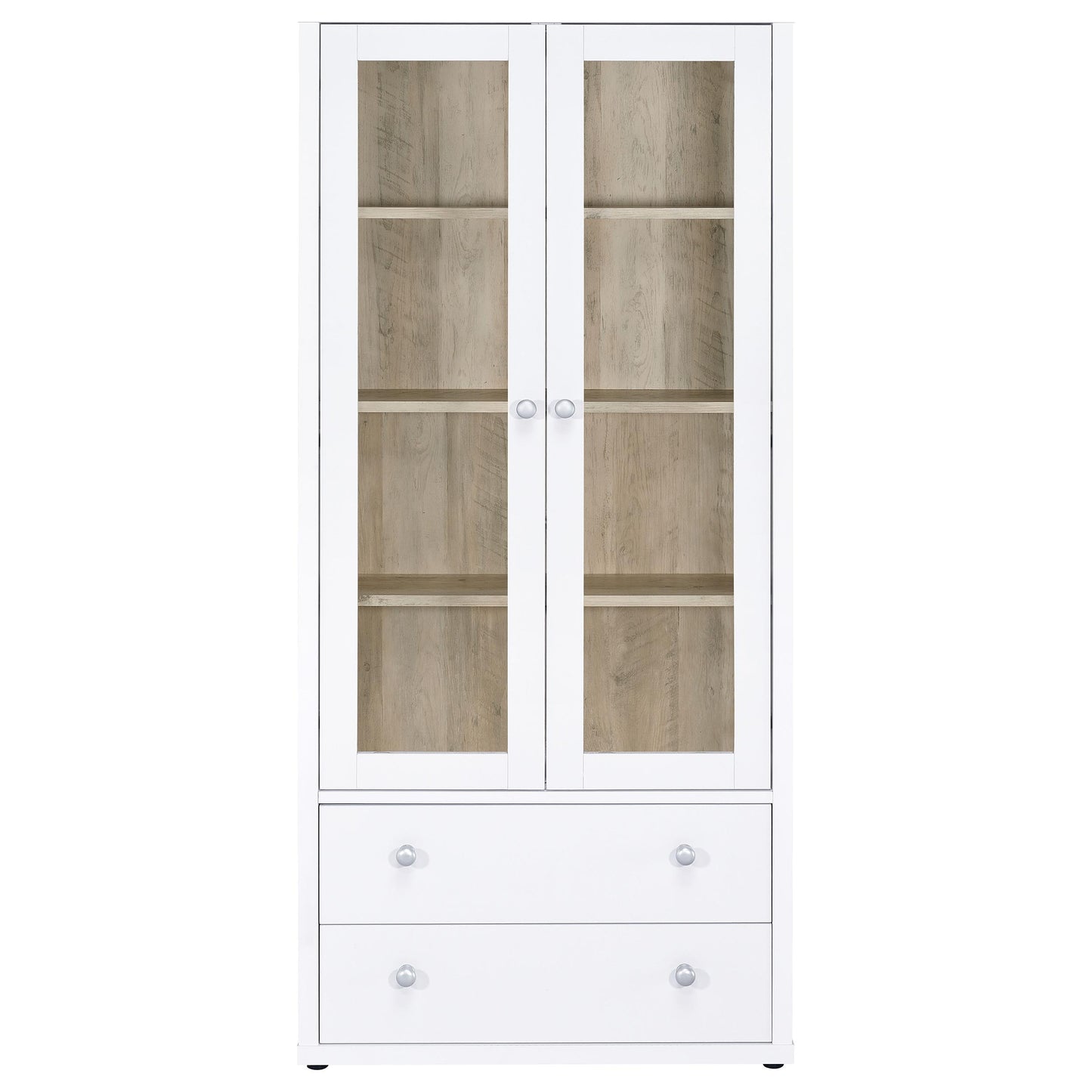 Armario alto Hawthorne de 4 estantes con puertas de vidrio y cajones, color blanco