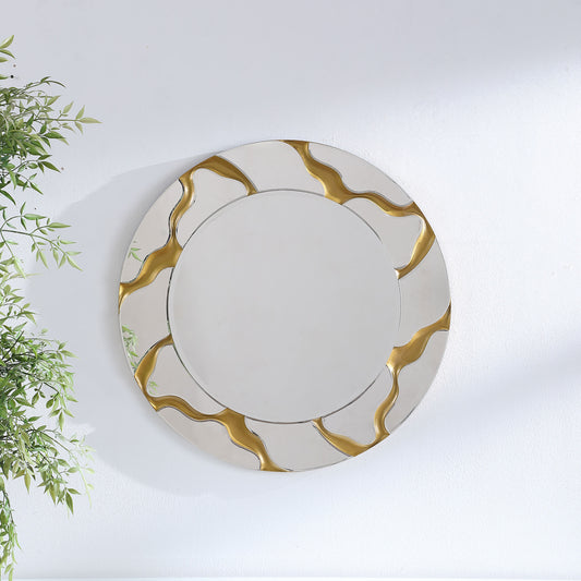 Espejo de pared redondo estilo Kintsugi Dorinda de 36 x 36 pulgadas, dorado