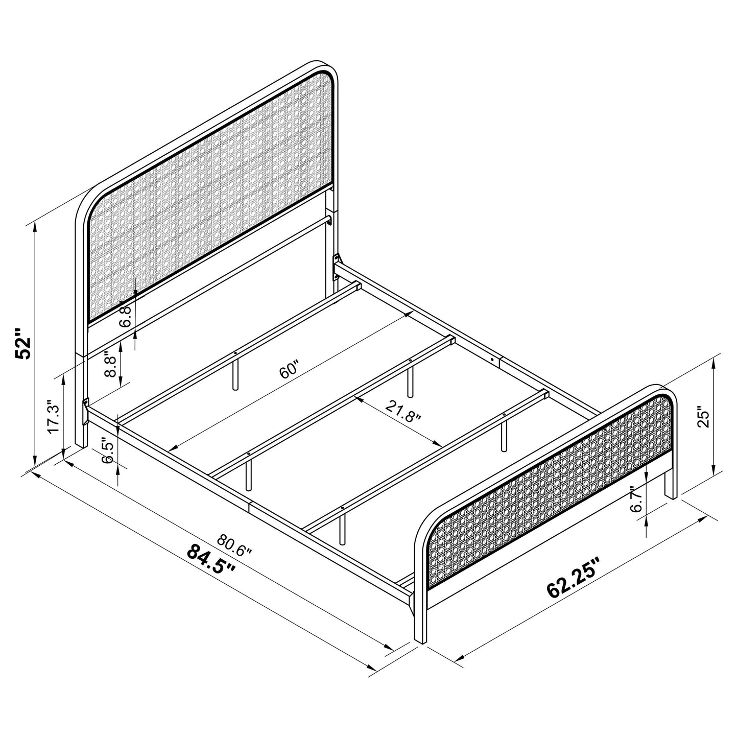 Cama Queen de metal con estructura de caña abierta Lanewood, color blanco