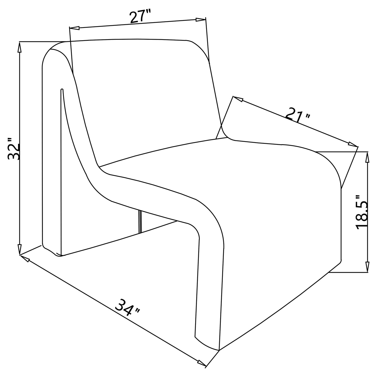 Sillón Drayton curvo tapizado sin brazos, color negro