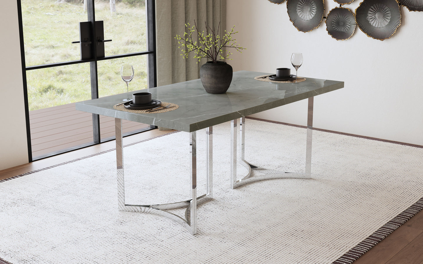 Mesa de comedor rectangular Sterling de 72 pulgadas con imitación de mármol gris