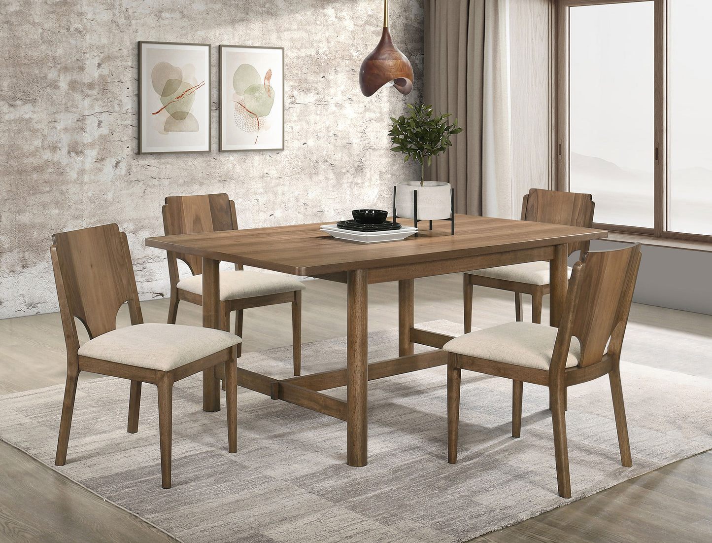 Juego de mesa de comedor rectangular Crestmore de 5 piezas en nogal