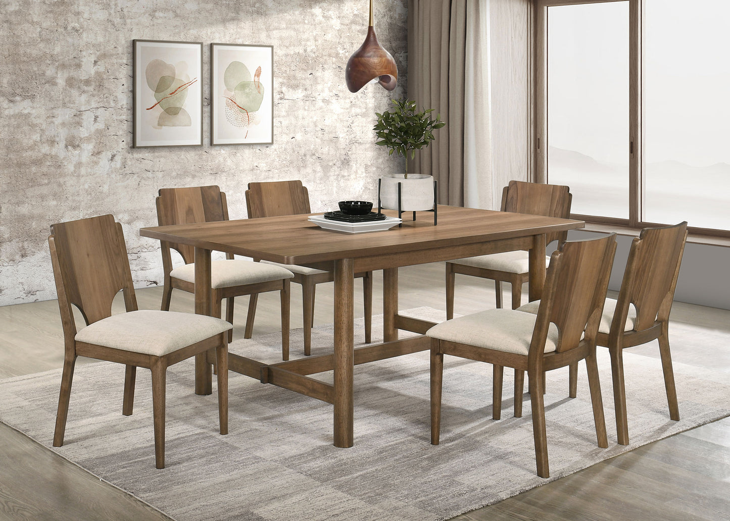 Juego de mesa de comedor rectangular Crestmore de 7 piezas en nogal