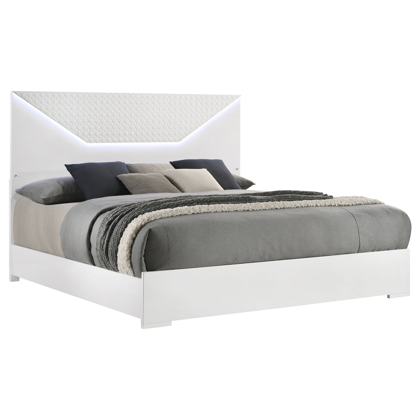 Cabecera de cama con paneles LED Ives Queen en blanco de alto brillo
