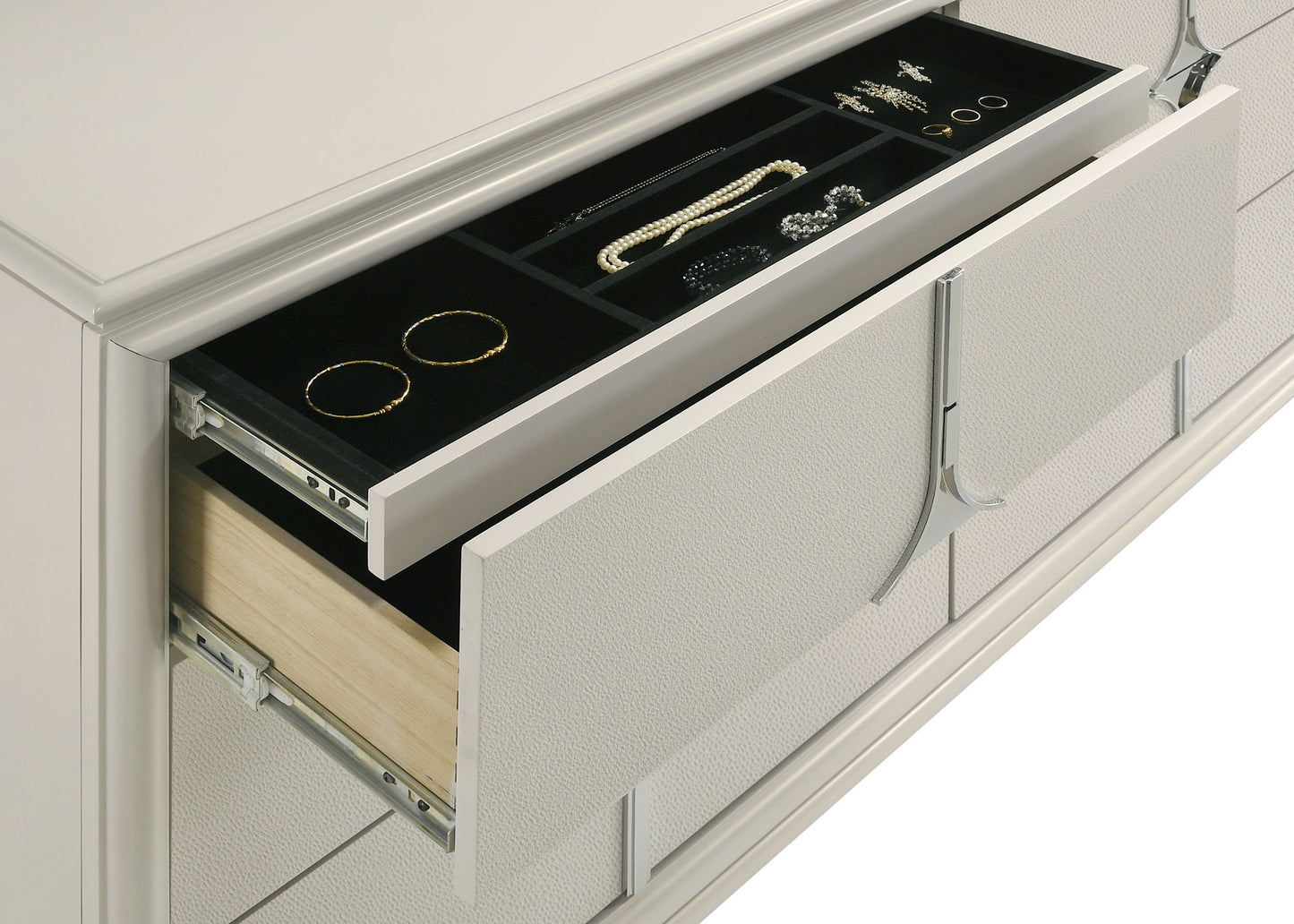 Cómoda Olivia de 6 cajones en blanco perla