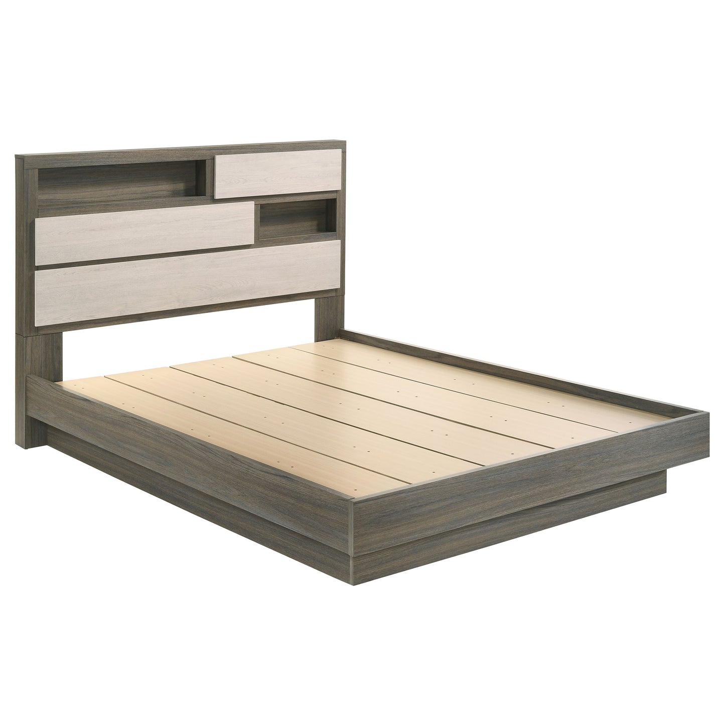 Cabecero con estantería para cama queen Fenwick de roble gris