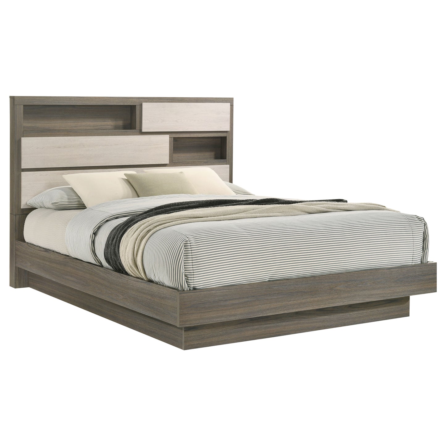 Cabecero con estantería para cama queen Fenwick de roble gris