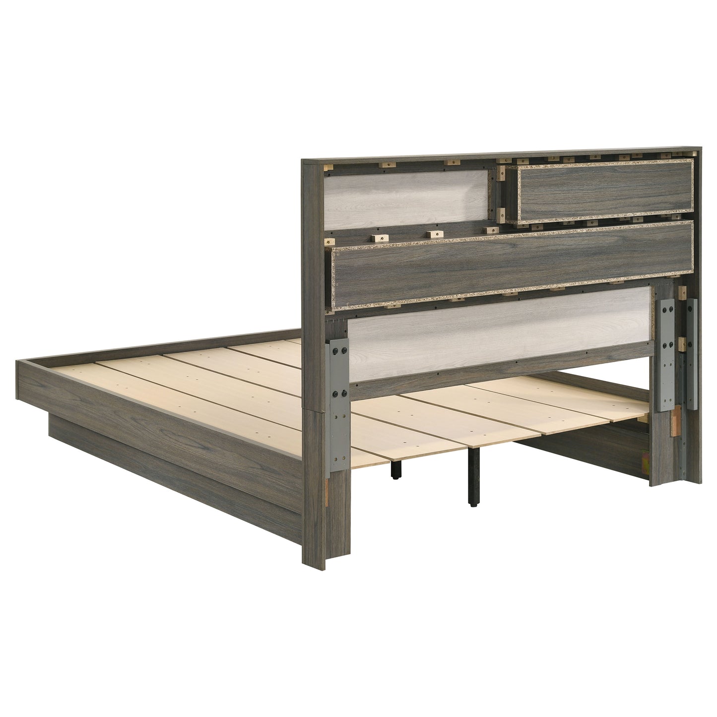 Cabecero con estantería para cama queen Fenwick de roble gris