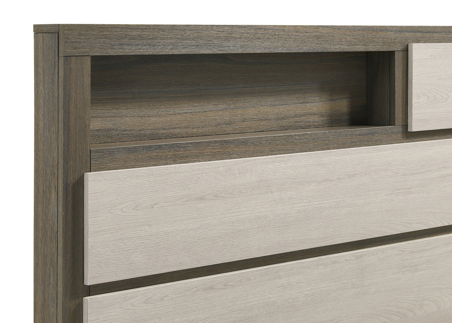Cabecero con estantería para cama queen Fenwick de roble gris