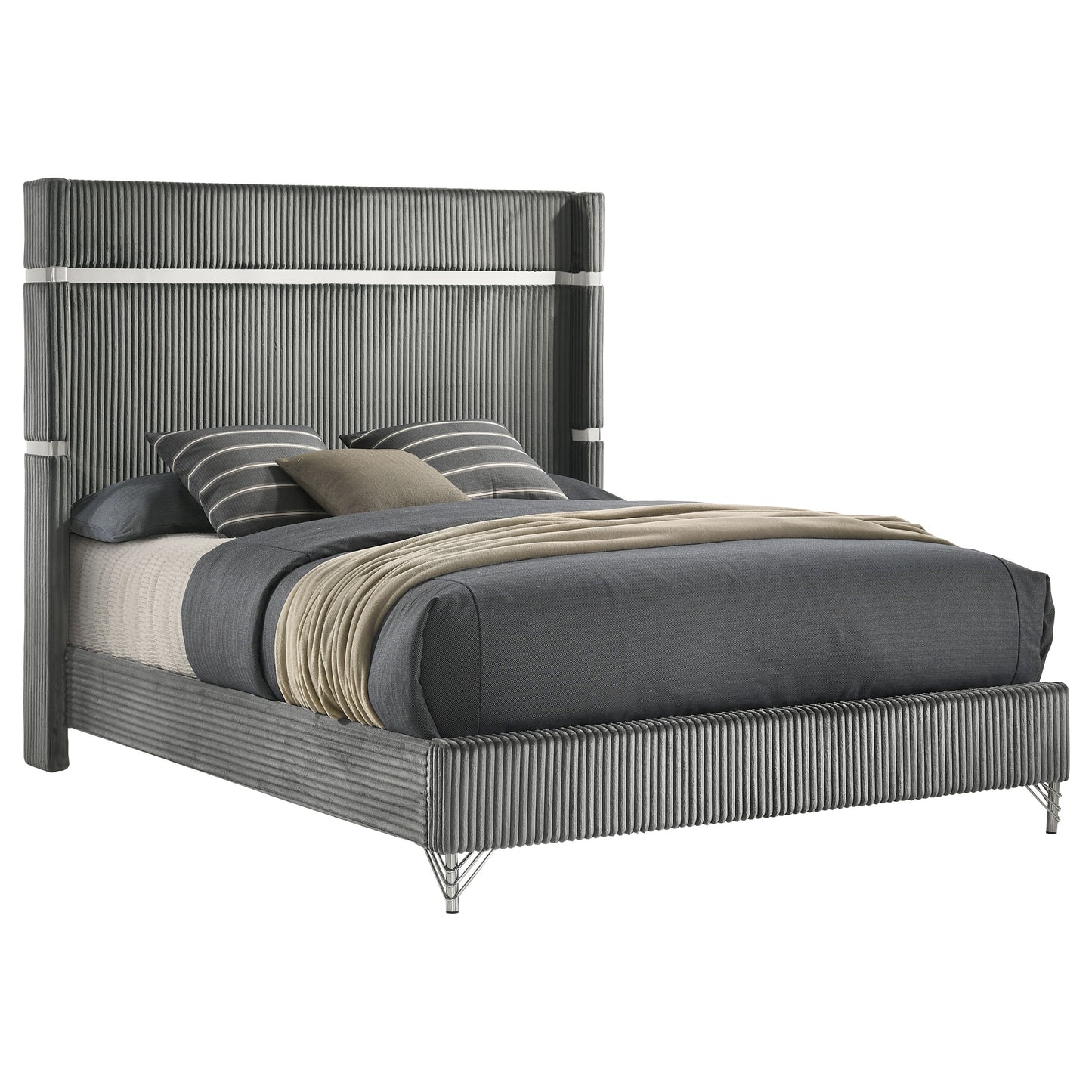 Cama Queen tapizada con respaldo alto Lucia de 61 pulgadas, color gris