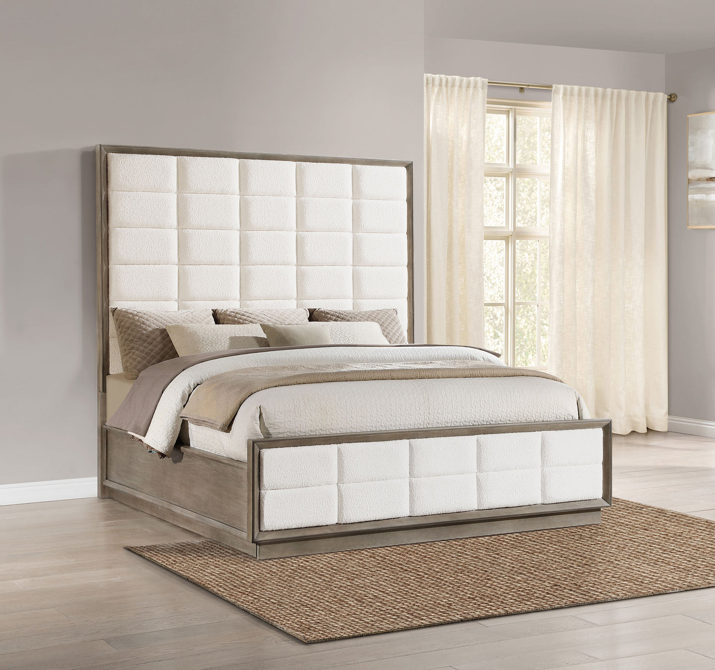 Cama Durango de 80 pulgadas con paneles en color roble topo