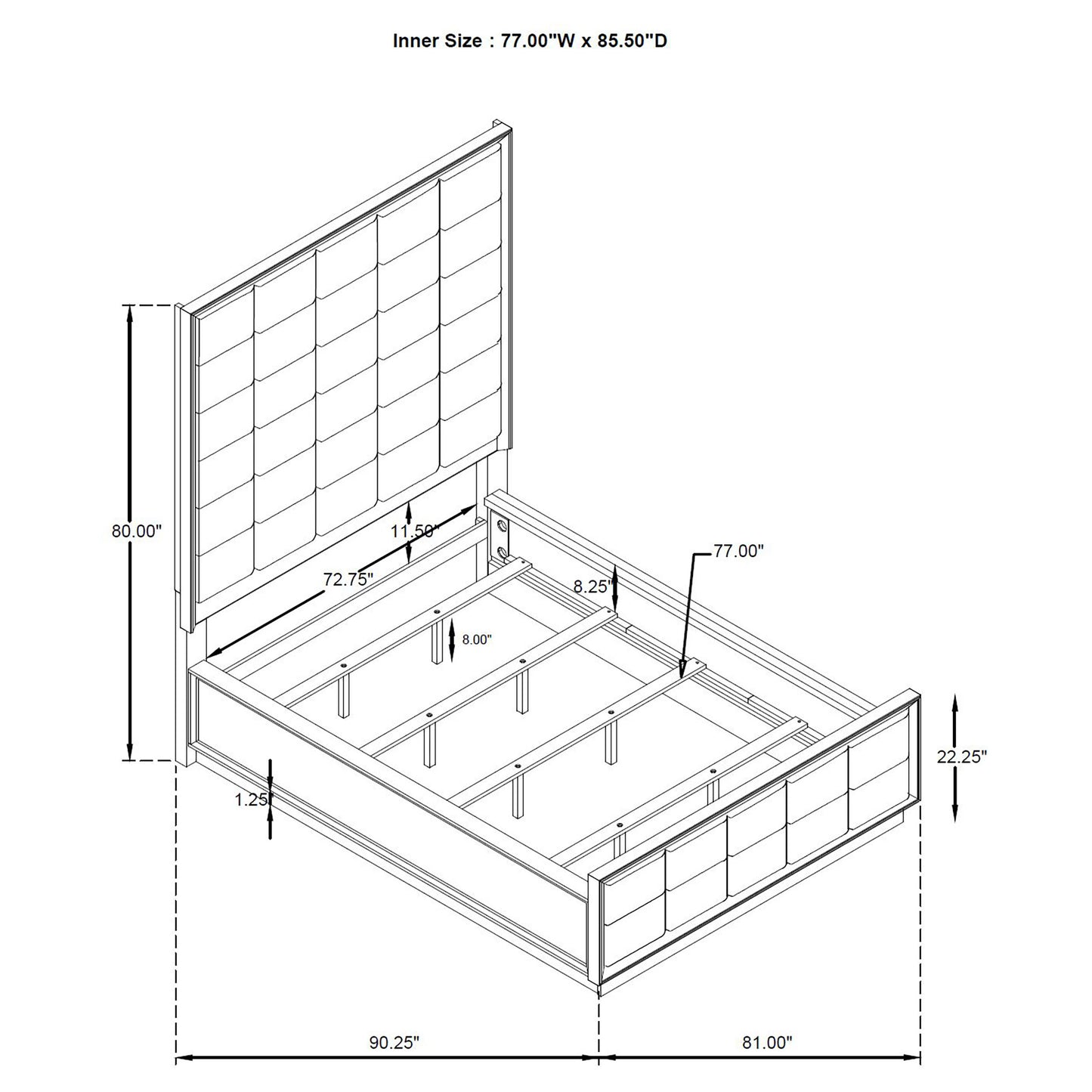 Cama Durango California King de 80 pulgadas con paneles en roble topo