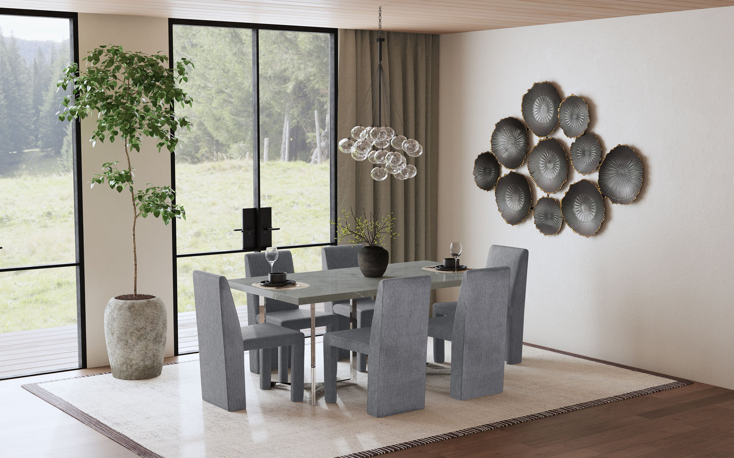 Mesa de comedor rectangular Sterling de 72 pulgadas con imitación de mármol gris