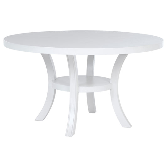 Mesa de comedor redonda de madera Judd de 54 pulgadas con estante en blanco perla