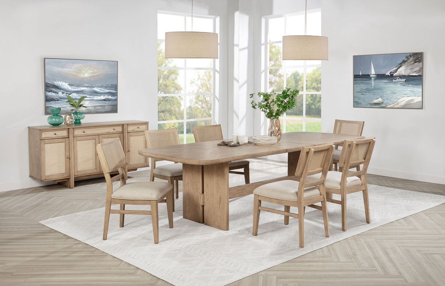 Juego de mesa de comedor rectangular Kailani de 7 piezas de madera de roble beige