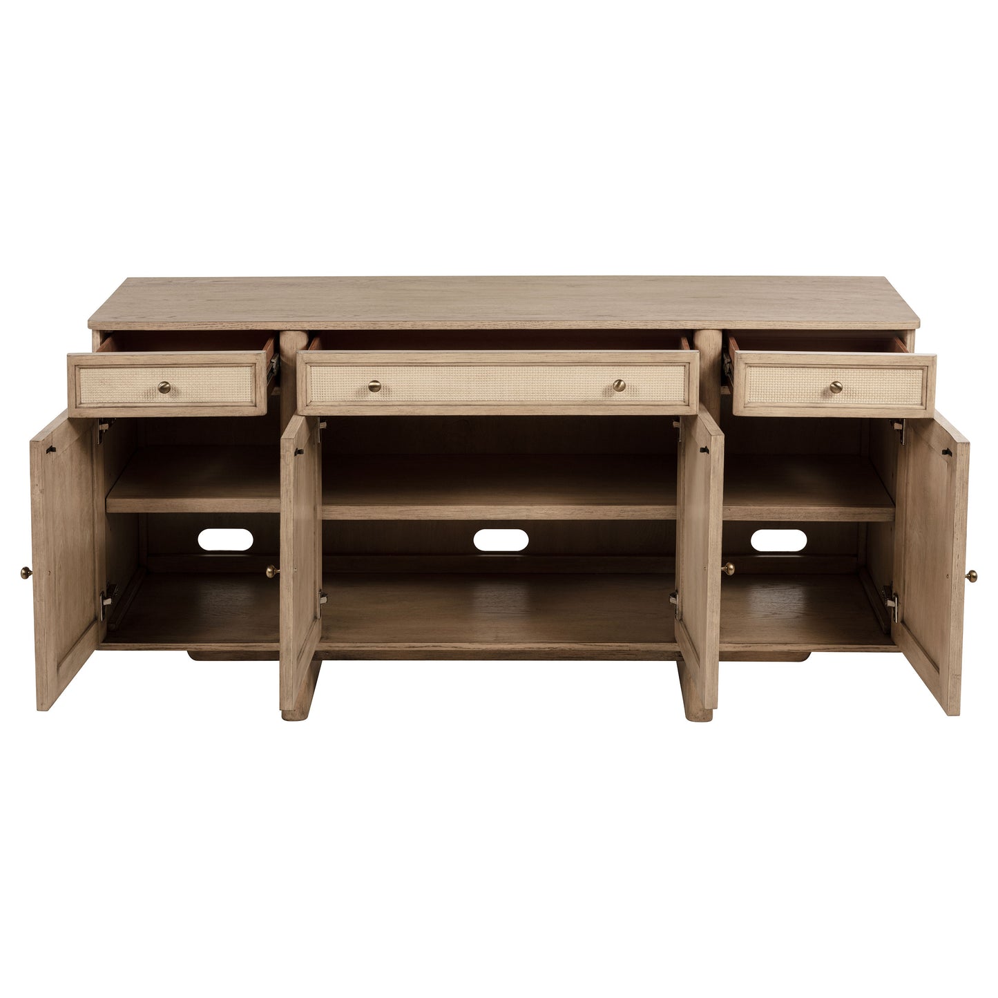 Aparador de caña de 4 puertas Kailani, mueble buffet, roble beige