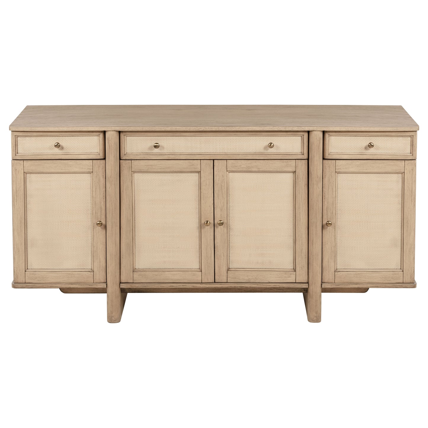 Aparador de caña de 4 puertas Kailani, mueble buffet, roble beige