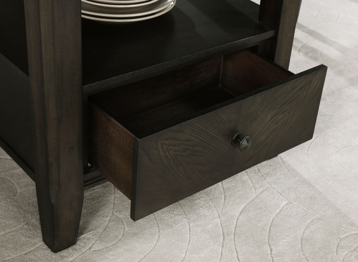 Mesa de comedor redonda Twyla de 60 pulgadas con cajón, color cacao oscuro